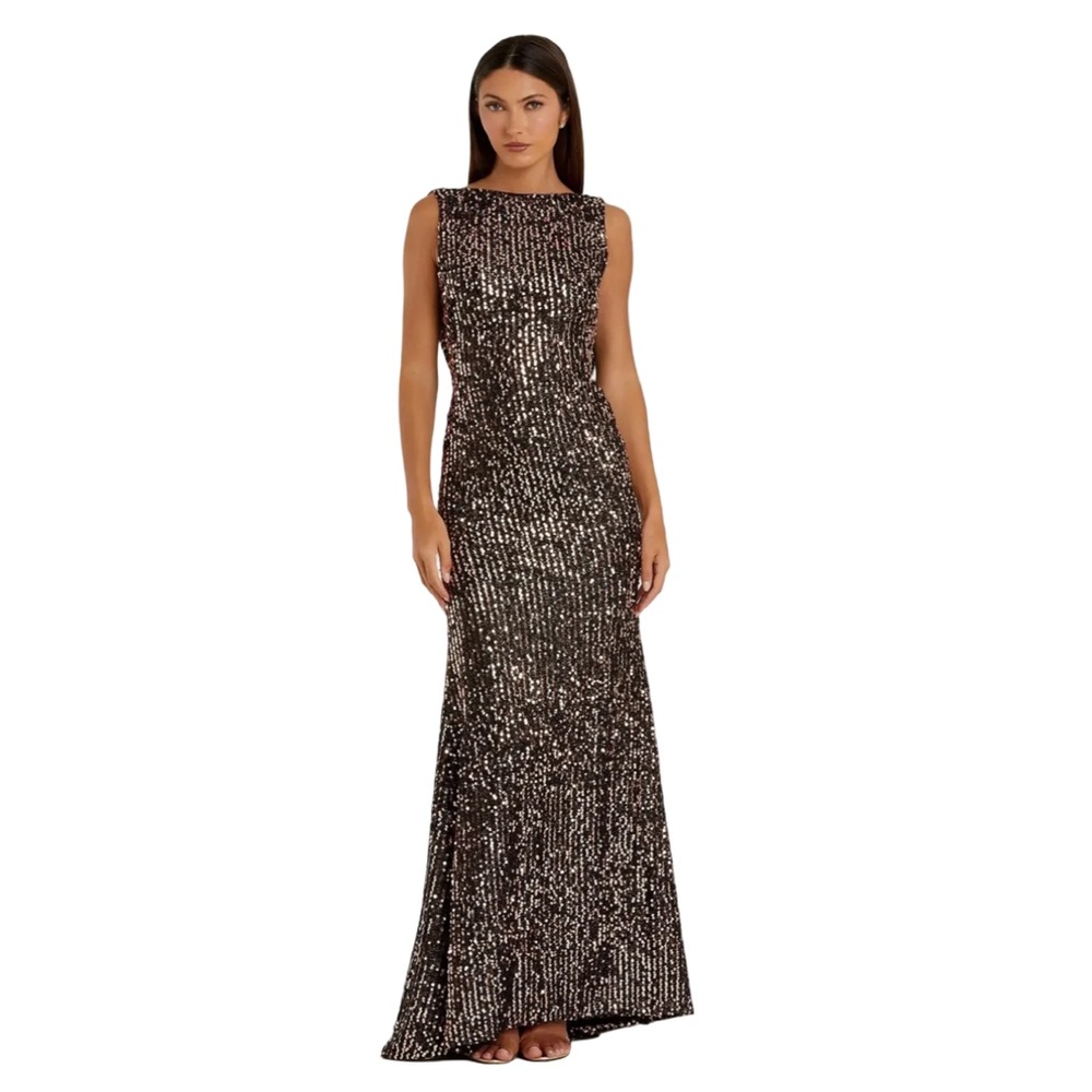 Mac Duggal Black and Gold Sequin Column Maxi Gown